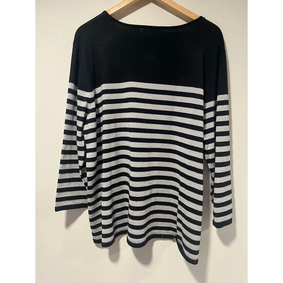 Alfred Dunner Sweater Black Silver Striped Metallic Embellished Neckline 1X JL - Picture 8 of 11